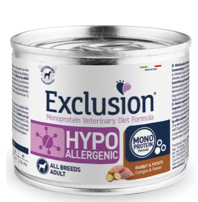 Exclusion Monoprotein Veterinary Diet Formula Hipoalergénica Comida húmeda Conejo/Patatas Lata 200 g