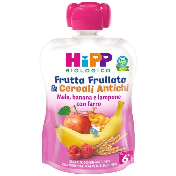 Hipp Frutta Frullata&Cereali Antichi Mela/Banana/Lampone Con Farro 90g 6Mesi+