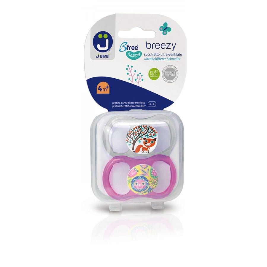 Bimbi B Free Breezy Happy Transparente / Rosa Chupete Silicona 2 Piezas 4 Meses +-1