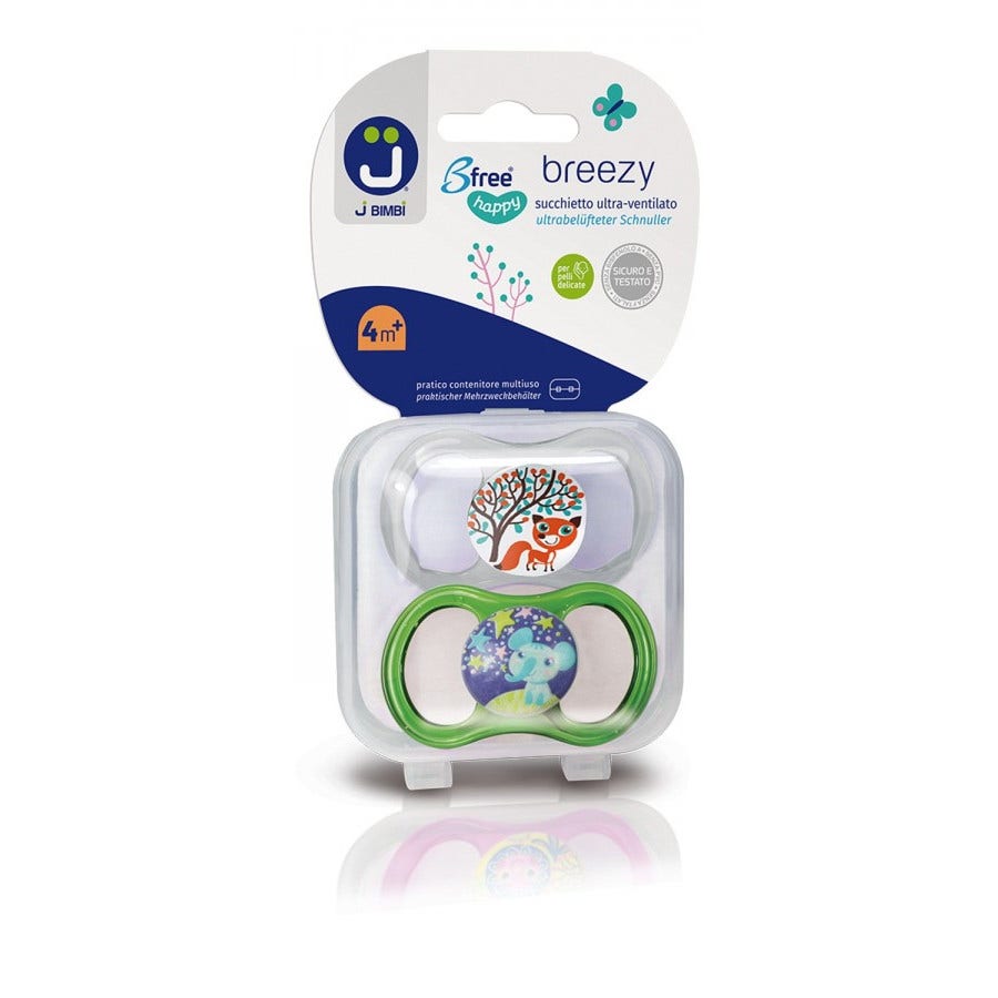 J Bimbi B Free Breezy Happy Transparente / Verde Chupete Silicona 2 Piezas 4 Meses +-1