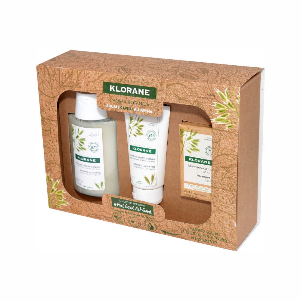 Klorane Cofanetto Rituale Capelli Normali All'Avena Shampoo 100ml + Balsamo 50ml + Shampoo Solido 80g