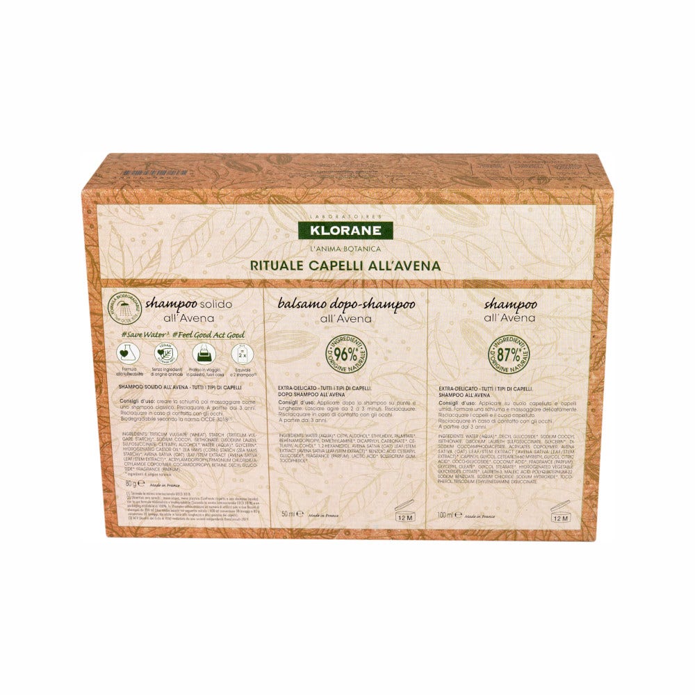 Klorane Cofanetto Rituale Capelli Normali All'Avena Shampoo 100ml + Balsamo 50ml + Shampoo Solido 80g