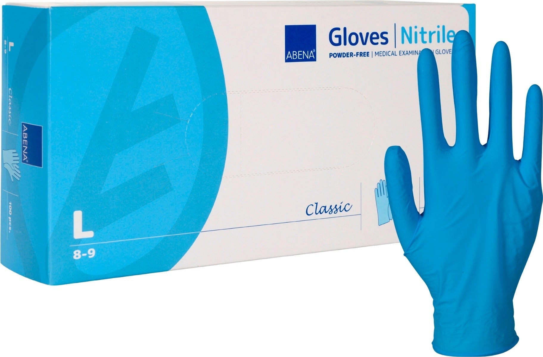 Abena Guante de nitrilo azul sin polvo, talla L - 100 uds
