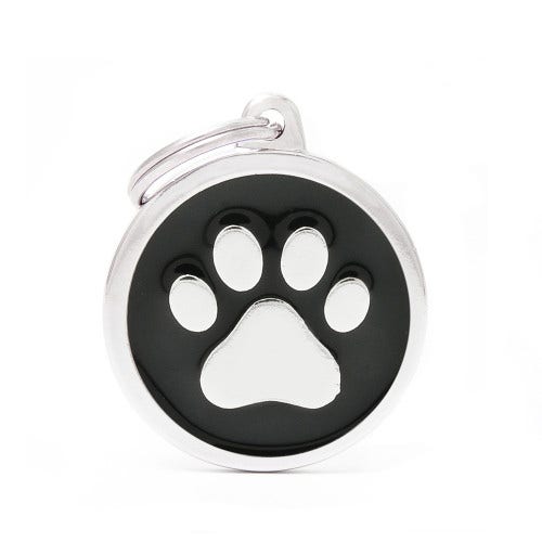 Medaglietta Per Cani E Gatti Personalizzata Cerchio Con Zampa Colore Nero Taglia Grande