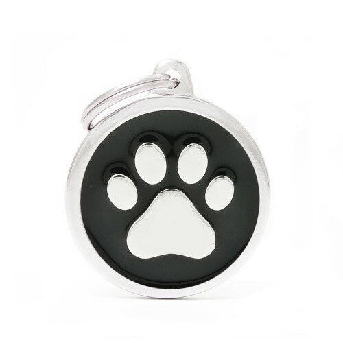 Medaglietta Per Cani E Gatti Personalizzata Cerchio Con Zampa Colore Nero Taglia Grande