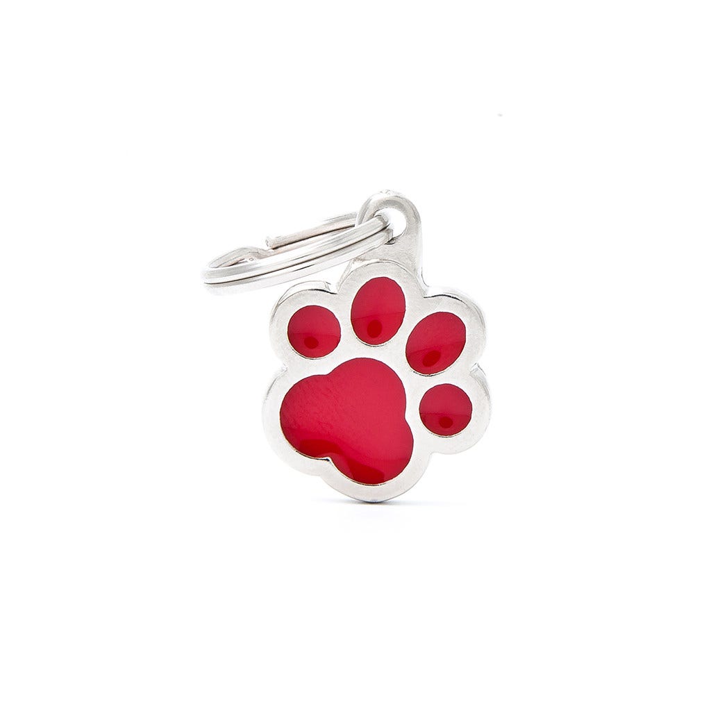 Placa identificativa personalizada para perros y gatos, círculo con pata roja
