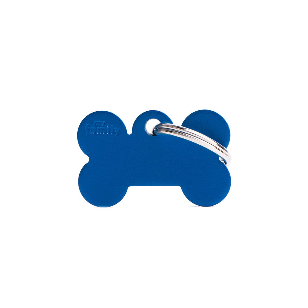 Medaglietta Per Cani E Gatti Personalizzata Osso In Alluminio Blu Taglia Piccola