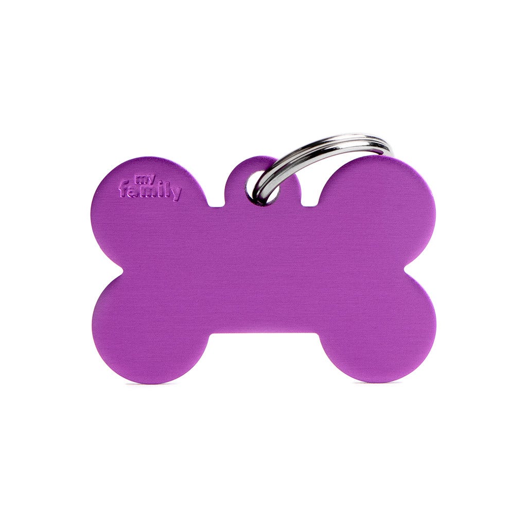 Medaglietta Per Cani E Gatti Personalizzata Osso In Alluminio Viola Taglia Grande