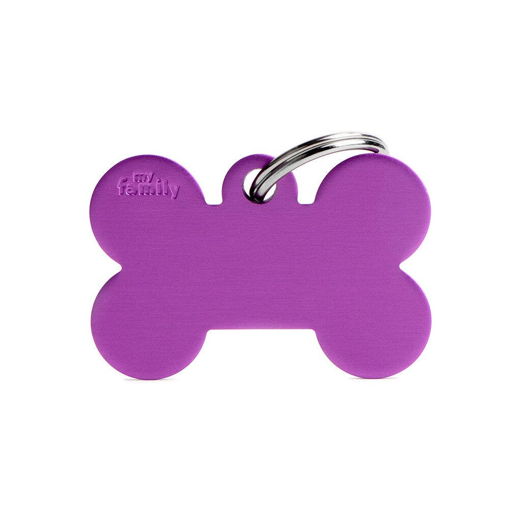 Medaglietta Per Cani E Gatti Personalizzata Osso In Alluminio Viola Taglia Grande