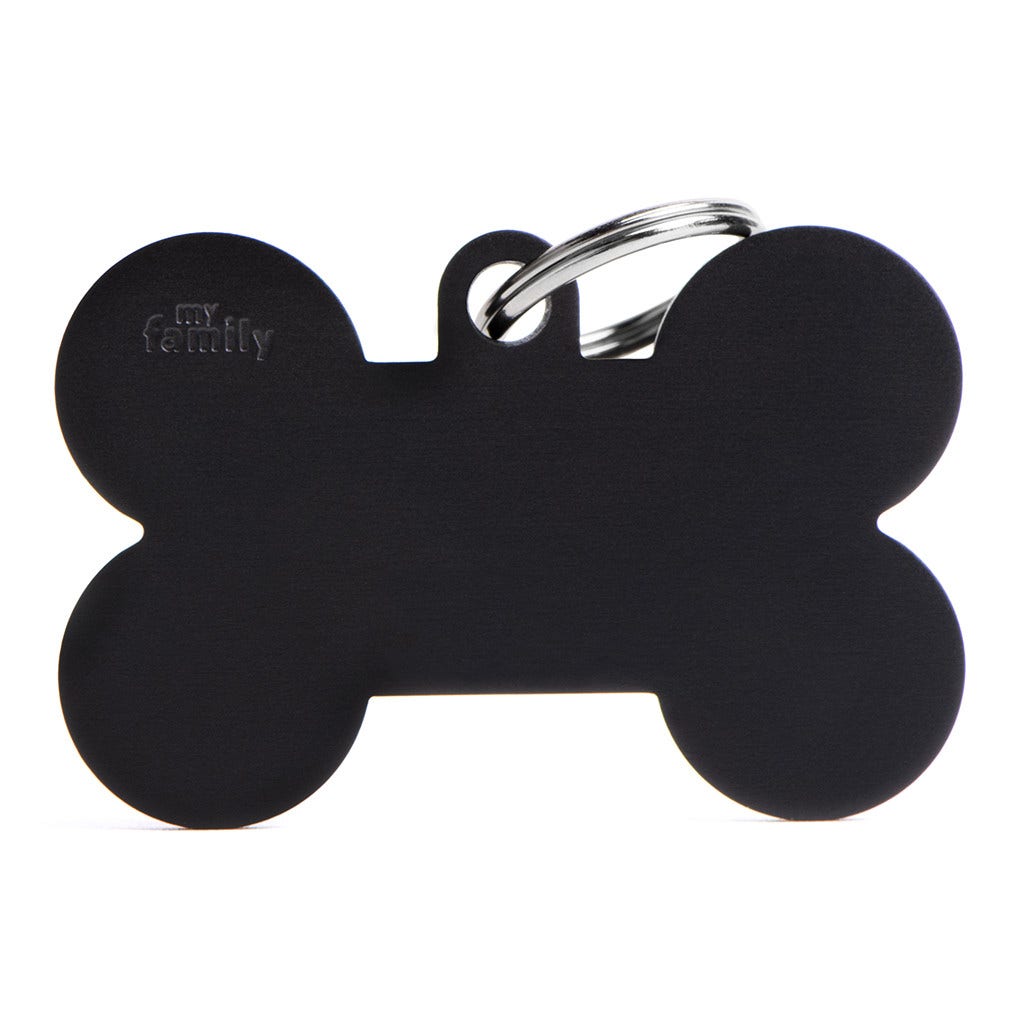 Medaglietta Per Cani E Gatti Personalizzata Osso In Alluminio Nero Taglia XL