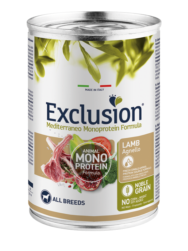 Exclusion Mediterraneo Monoprotein Noble Grain Húmedo de Cordero para Perros Lata de 400 g