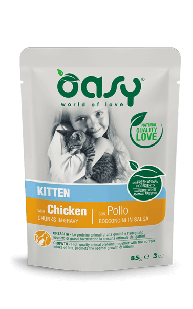 Oasy Wet Chicken Nuggets Para Gatitos Bolsa 85g-1