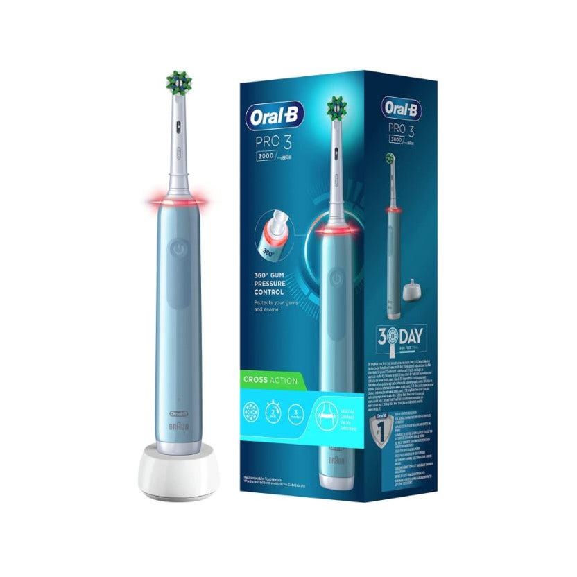 Oral-B Pro 3 Blue Crossaction Spazzolino Elettrico Con Sensore Di Pressione Dello Spazzolamento + 1 Testina