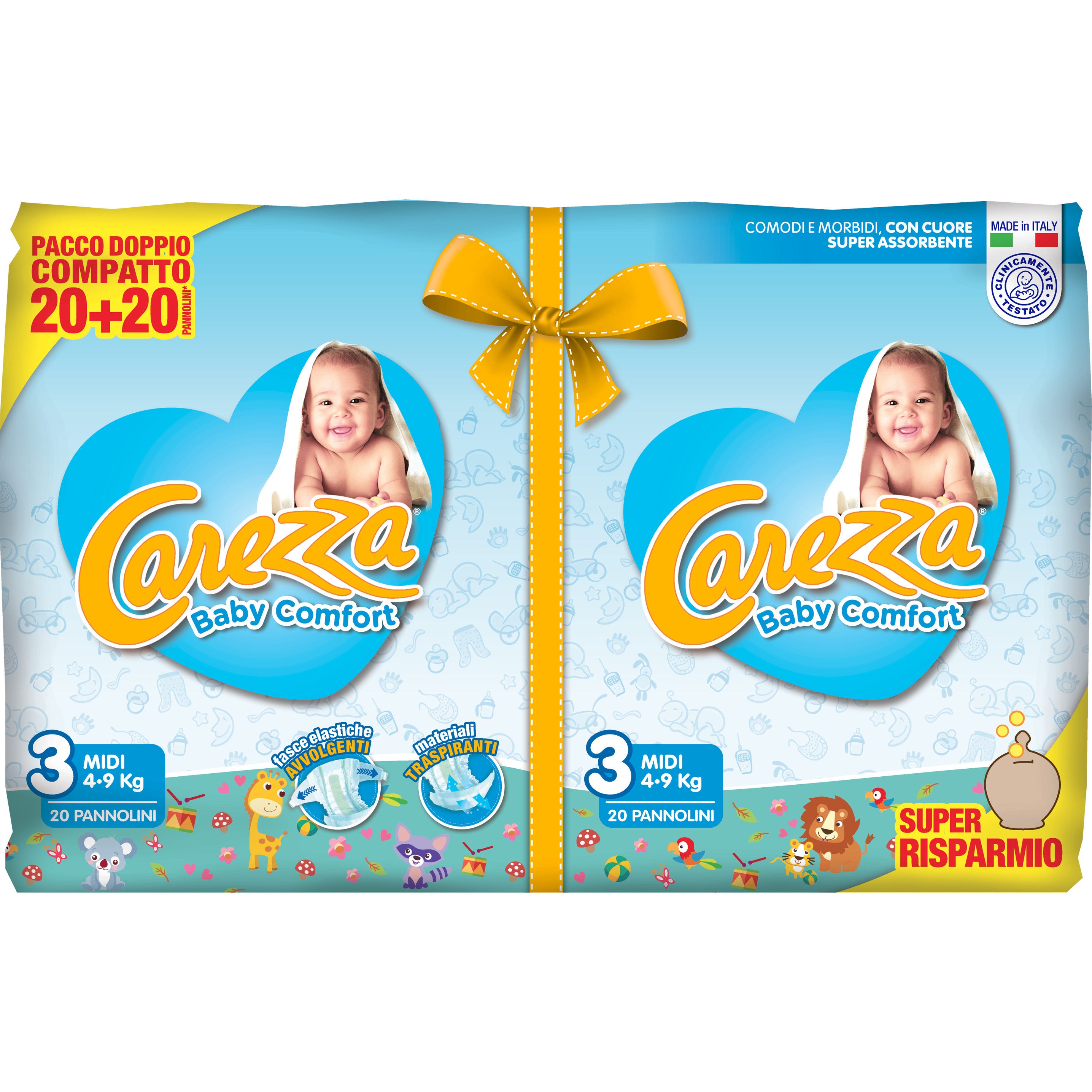 Pañales Carezza Baby Comfort Midi 4-9 kg, 40 unidades