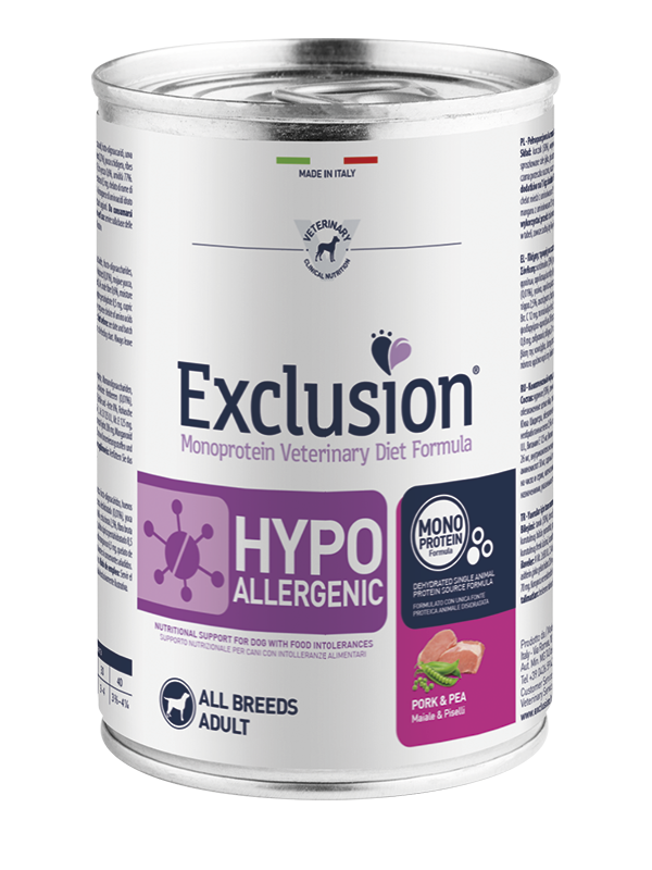 Exclusion Veterinary Diet Fórmula Hipoalergénica para Perros Cerdo/Guisantes Lata 400 g