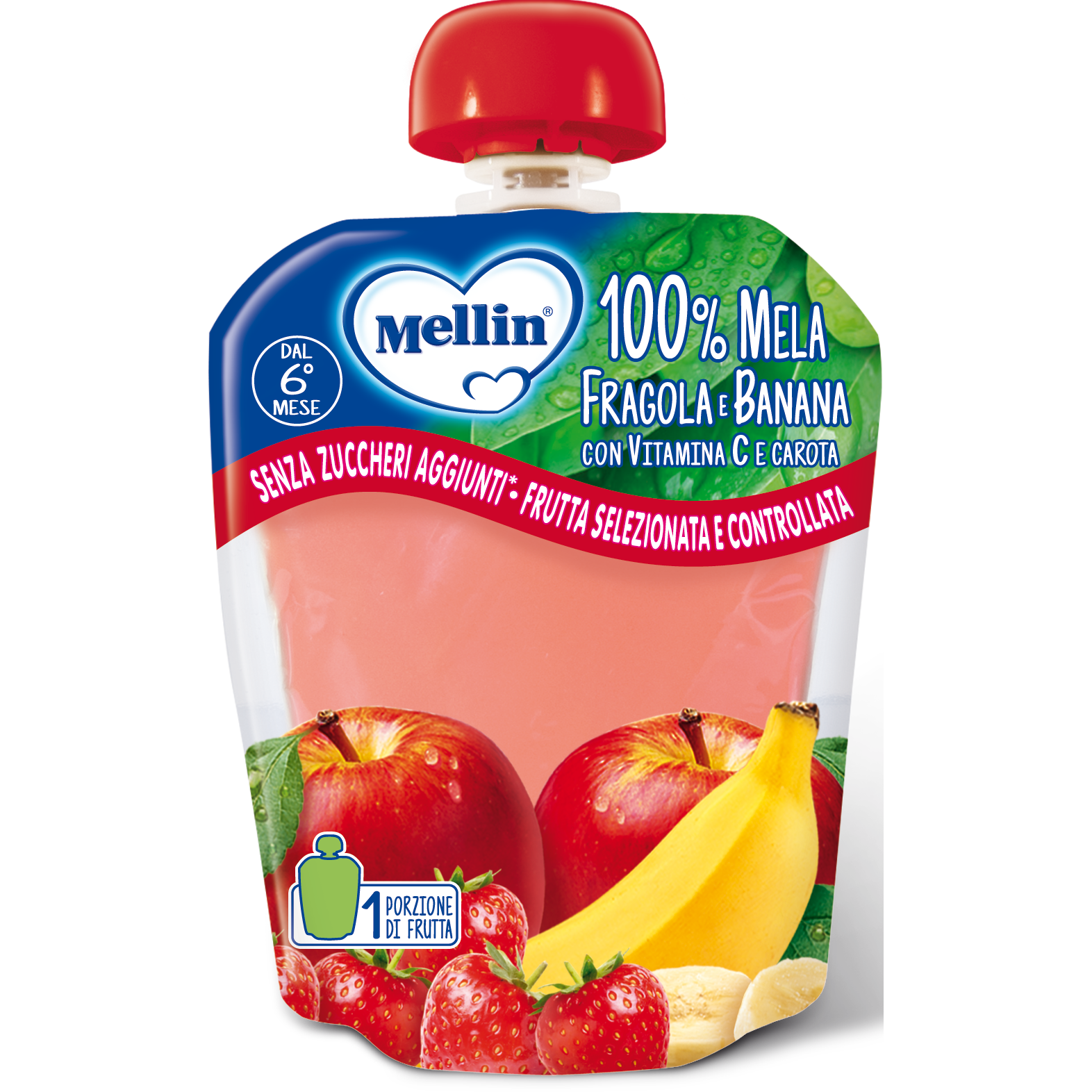 Mellin Bolsita Manzana Fresa Plátano Zanahoria 90g 6Mesi+-2